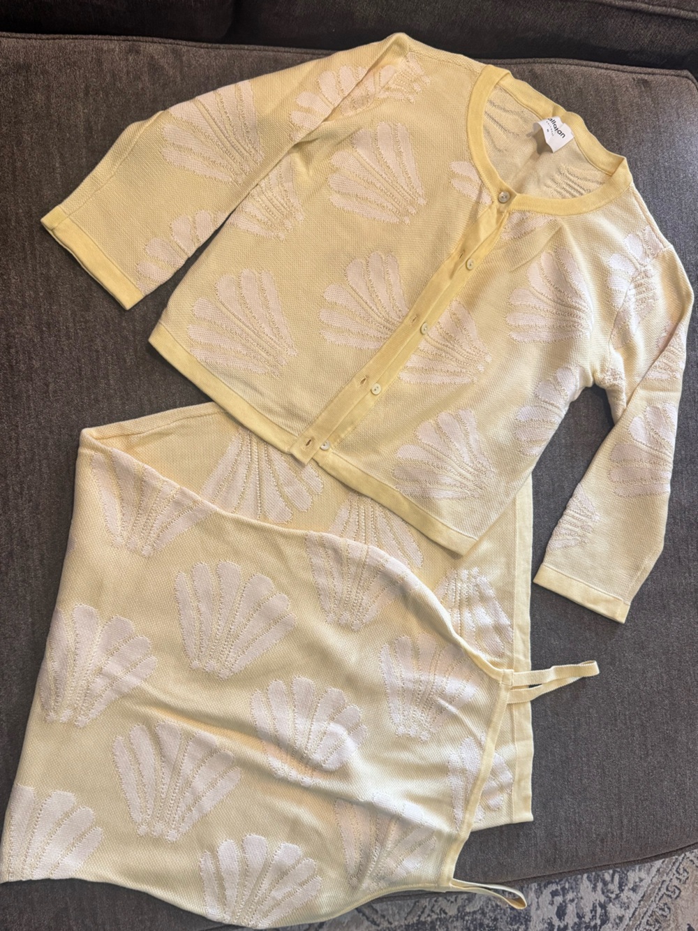 Callahan Cream Shell-Pattern Knit Cardigan & Pullover Set